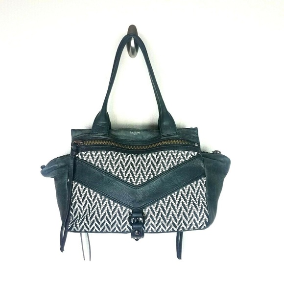 Botkier Trigger Leather Studded Chevron Handbag Black White - Picture 1 of 6